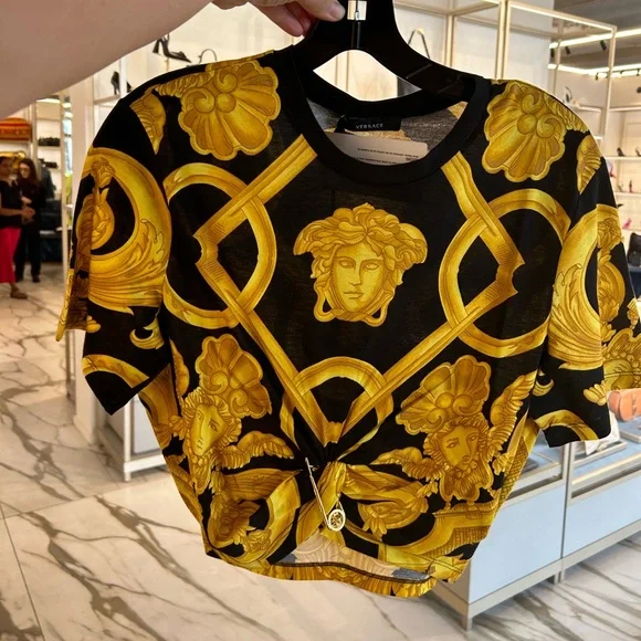 Versace baroque crop T-shirt with Medusa pin - Picture 1 of 4